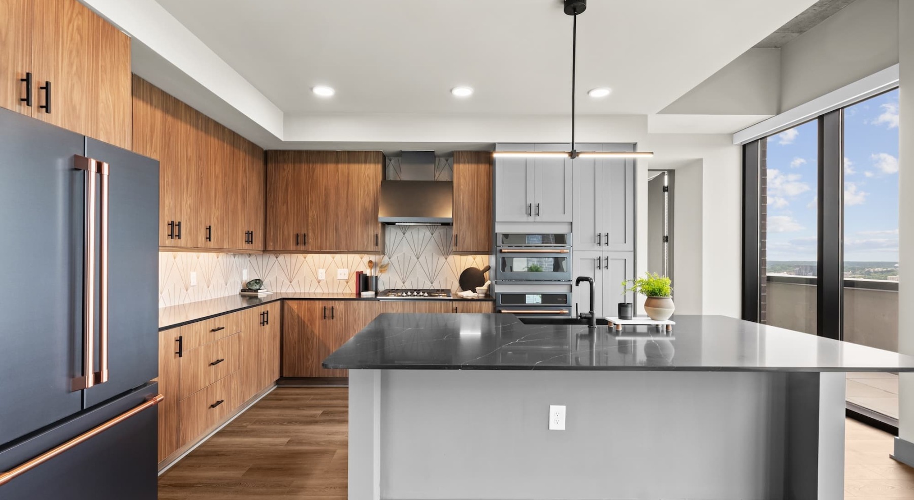 kitchen with wooden fixtures