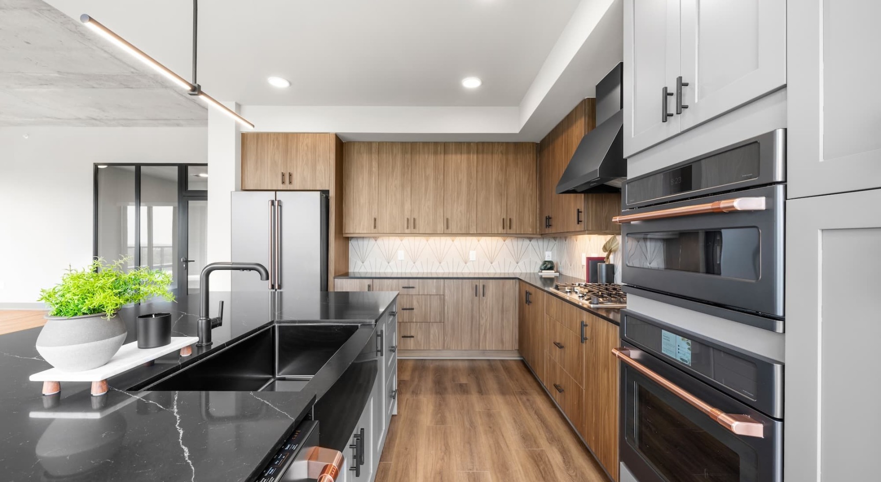 kitchens with bright interior lighting